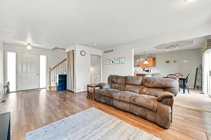 Living room open to the dining area